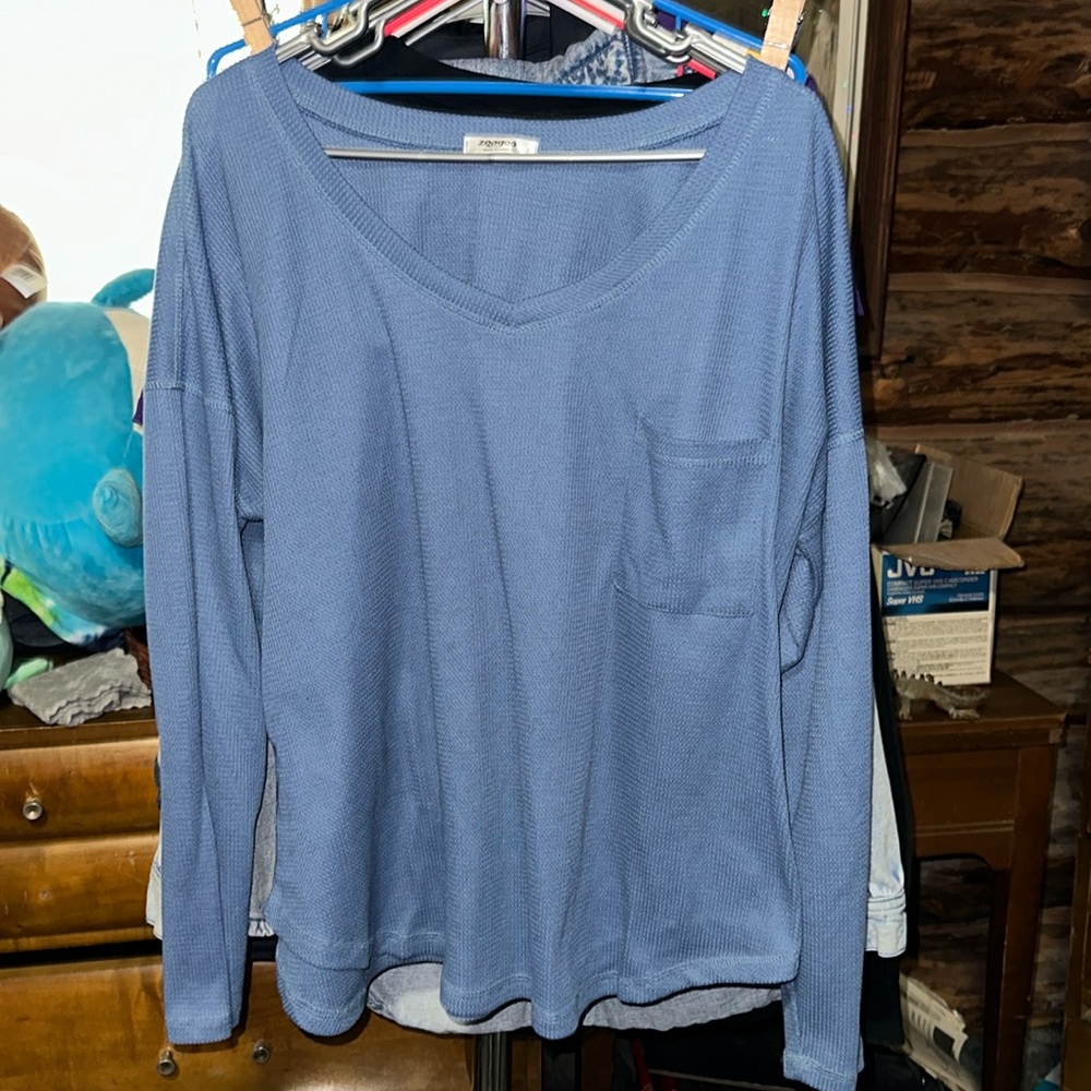 LIKE NEW ZEAGOO WAFFLE KNIT LONG SLEEVE TOP SIZE XL BLUE